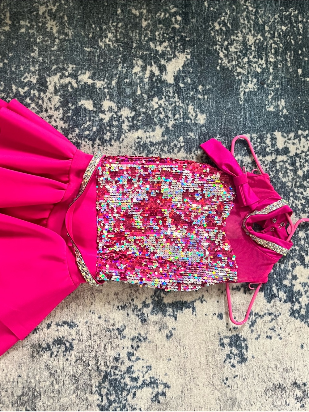 Weissman Hot Pink Sequin Party Dress with Bow